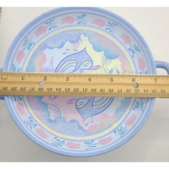 Minoan Art Pottery Hand Painted Ceramic Pedestal Bowl With Handles Museum Copy - Picture 9 of 11